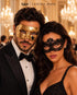 Gold Classic Venetian Mask for Men & Black Flower Lace Mask for Women | Elegant Couples Masquerade Mask Set