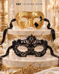 Gold Classic Venetian Mask for Men & Black Flower Lace Mask for Women | Elegant Couples Masquerade Mask Set product view 6