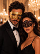 Gold Classic Venetian Mask for Men & Black Lace Mask for Women | Elegant His and Hers Couples Masquerade Mask Set product view 3