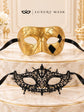 Gold Classic Venetian Mask for Men & Black Lace Mask for Women | Elegant His and Hers Couples Masquerade Mask Set product view 7