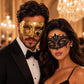 Gold Classic Venetian Mask for Men & Black Lace Mask for Women | Elegant His and Hers Couples Masquerade Mask Set
