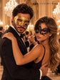 Gold Classic Venetian Mask for Men & Black Swan Lace Mask for Women | Elegant His and Hers Couples Masquerade Mask Set product view 4