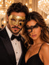 Gold Classic Venetian Mask for Men & Black Phantom Lace Mask for Women | His and Hers Couples Masquerade Mask Set