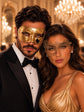Gold Classic Venetian Mask for Men & Gold Phantom Lace Mask for Women | Matching Gold Couples Masquerade Mask Set