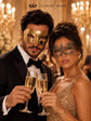 Gold Couples Masquerade Mask Matching Set | Classic Venetian Mask for Men & Elegant Gold Lace Mask for Women product view 4