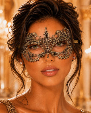 Gold Lace Masquerade Mask for Women - front view