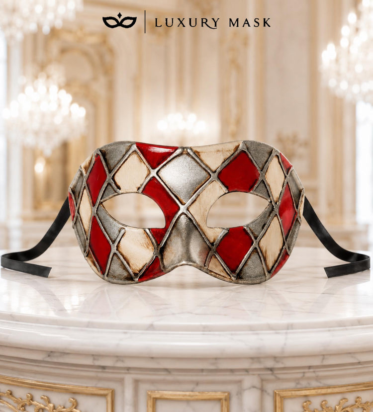 Red and Silver Checkered Masquerade Mask for Men - view 5