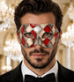 Red and Silver Checkered Masquerade Mask for Men - front view