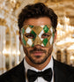 Green, White and Gold Checkered Masquerade Mask for Men - front view