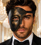Antique Black and Gold Phantom Masquerade Mask for Men - front view