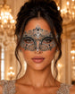 Silver Crown Masquerade Mask for Women with Black Stones - front view