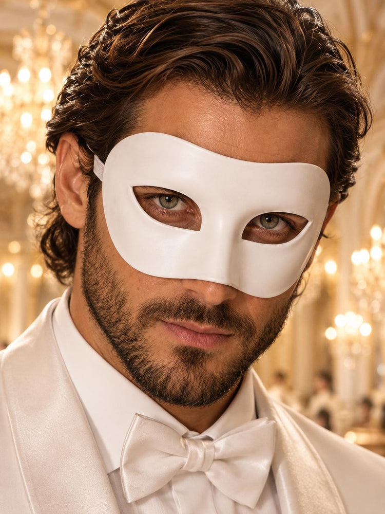 White Classic Venetian Mask for Men | Traditional Half Face Masquerade Mask for Mardi Gras, Carnival & Costume Events product view 2