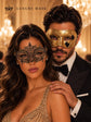 Gold Couples Venetian Masquerade Mask Set | Classic Men’s Mask & Elegant Gold Lace Mask for Women product view 2