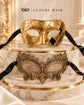 Gold Couples Venetian Masquerade Mask Set | Gold Checkered Classic Mask for Men & Ornate Gold Lace Mask for Women product view 7