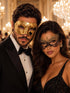 Gold & Black Couples Masquerade Mask Set | Gold Checkered Classic Venetian Mask for Men and Black Gold Lace Mask for Women