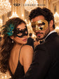 Gold Checkered Venetian Mask for Men & Black Peacock Feather Lace Mask for Women | Couples Masquerade Mask Set product view 3
