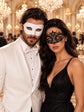 White & Black Couples Masquerade Mask Set | Classic Venetian Mask for Men and Elegant Lace Mask for Women