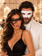 White & Black Couples Masquerade Mask Set | Classic Venetian Mask for Men and Phantom Lace Mask for Women product view 2