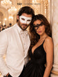 White & Black Couples Masquerade Mask Set | Classic Venetian Mask for Men and Phantom Lace Mask for Women product view 5