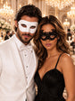 White Classic Venetian Mask for Men & Black Lace Masquerade Mask for Women | Black and White Couples Mask Set