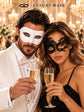 White Classic Venetian Mask for Men & Black Swan Lace Mask for Women | Elegant Black and White Couples Masquerade Mask Set product view 4