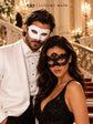 White Classic Venetian Mask for Men & Black Flower Lace Mask for Women | His and Hers Masquerade Mask Set product view 3