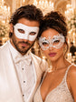 White Couples Masquerade Mask Set | Classic Venetian Mask for Men & Elegant White Lace Mask for Women product view 6