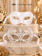 White Couples Masquerade Mask Set | Classic Venetian Mask for Men & Elegant White Lace Mask for Women product view 7