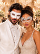 White Couples Masquerade Mask Set | Classic Venetian Mask for Men & Elegant White Lace Mask for Women