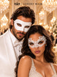 White Classic Venetian Mask for Men & White Lace Mask for Women | Elegant White Couples Masquerade Mask Set product view 4