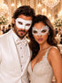 White Classic Venetian Mask for Men & White Lace Mask for Women | Elegant White Couples Masquerade Mask Set