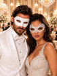 White Classic Venetian Mask for Men & White Lace Mask for Women | Elegant White Couples Masquerade Mask Set