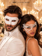 White Classic Venetian Mask for Men & White Phantom Lace Mask for Women | Elegant White Couples Masquerade Mask Set - product image 7
