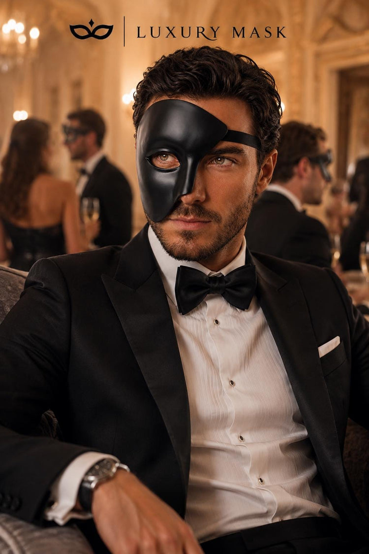 Black Phantom Masquerade Mask for Men - Classic One-Eye - view 4