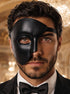 Black Phantom Masquerade Mask for Men - Classic One-Eye - front view