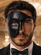 Black Phantom Masquerade Mask for Men - Classic One-Eye - front view