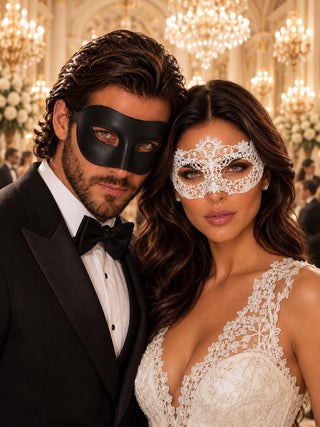 Black & White Venetian Couples Mask Set | Men&