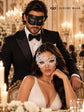 Black & White Couples Masquerade Mask Set | Classic Venetian Mask for Men and White Swan Lace Mask for Women - product image 5