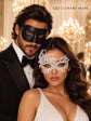 Black & White Couples Masquerade Mask Set | Classic Venetian Mask for Men and White Swan Lace Mask for Women - product image 2