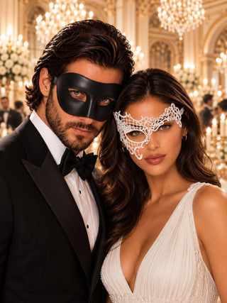 Black & White Venetian Couples Mask Set | Men&