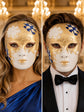 Blue Checkered Full-Face Masquerade Mask - Gold and White - front view