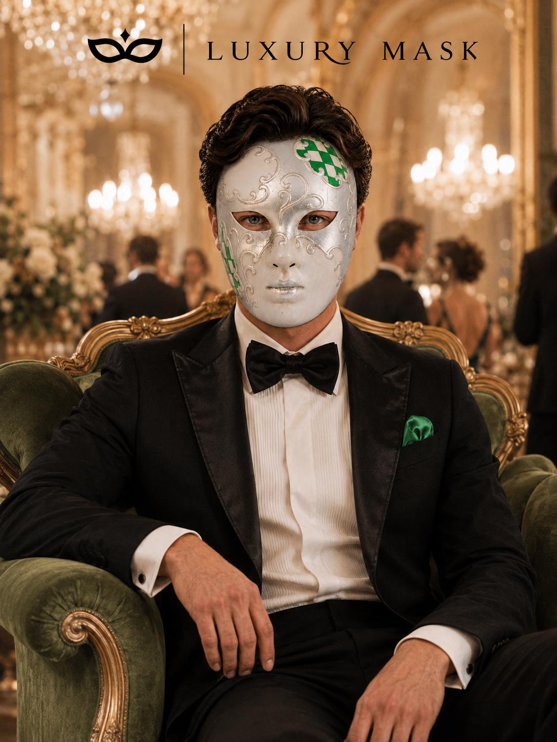 Green Checkered Full-Face Masquerade Mask - Silver and White - view 7