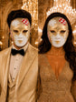 Red Checkered Full-Face Masquerade Mask - Gold and White - view 2