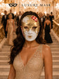 Red Checkered Full-Face Masquerade Mask - Gold and White - view 7