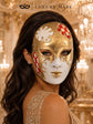 Red Checkered Full-Face Masquerade Mask - Gold and White - view 5