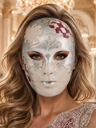 Purple Checkered Full-Face Masquerade Mask - Silver and White - view 2