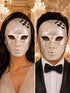 Black Checkered Full-Face Masquerade Mask - Silver and White - front view