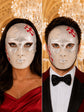 Red Checkered Full-Face Masquerade Mask - Silver and White - front view