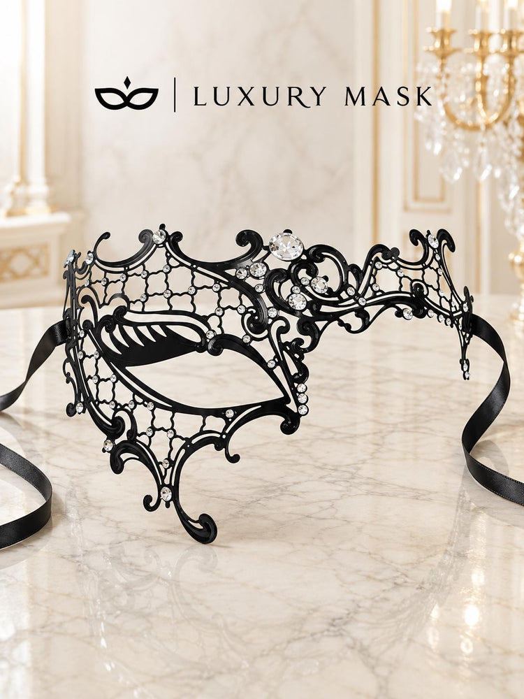 Black Phantom Masquerade Mask for Women with Clear Rhinestones - view 5