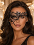 Black Phantom Masquerade Mask for Women with Clear Rhinestones - front view